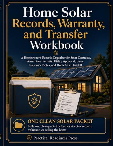 Home Solar Records, Warranty, and Transfer Workbook: A Homeowner's Records Organizer for Solar Contracts, Warranties, Permits, Utility Approval, Liens, Insurance Notes, and Home Sale Handoff