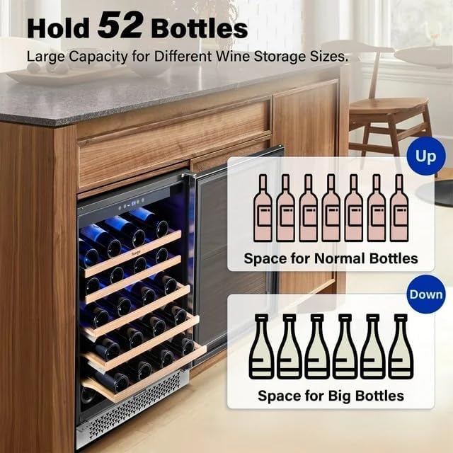 GarveeHome 51 Bottle Wine Cooler Upgraded, Dual Zone 24" Wine Fridge Cooler, Seamless Stainless Steel Design, Digital Temperature Control, Built-in or Freestanding, Glass Door, Quiet Compressor