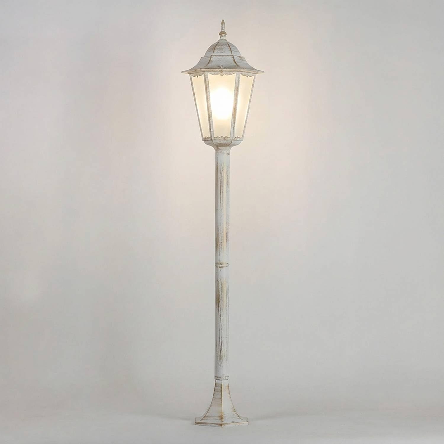 Lampa Ścieżkowa Ogrodowa BRISTOL Biały Metalowy Szklany Klosz 113 cm E27 IP44 Odporna na warunki atmosferyczne Zewnętrzna Lampa Podłogowa Latarnia Uliczna