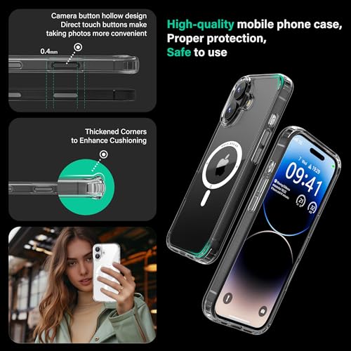 Image of ONES for iPhone 16 Case Clear Magnetic Phone Case, Compatible with MagSafe【Military Grade Protection Shockproof Airbag】【Scratch-Resistant & Anti-Yellow 】 Thin, Transparent Silicone Cover