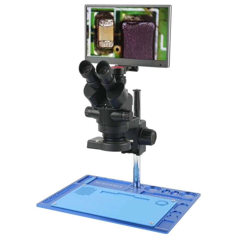 Microscope 90X 100X Simul Focal Stereo Trinocular Microscope Set Aluminum Alloy Big Stand 38MP 11.6inch LCD Video Microscope C Mount Camera(7-45x,0.5X 1.0X)