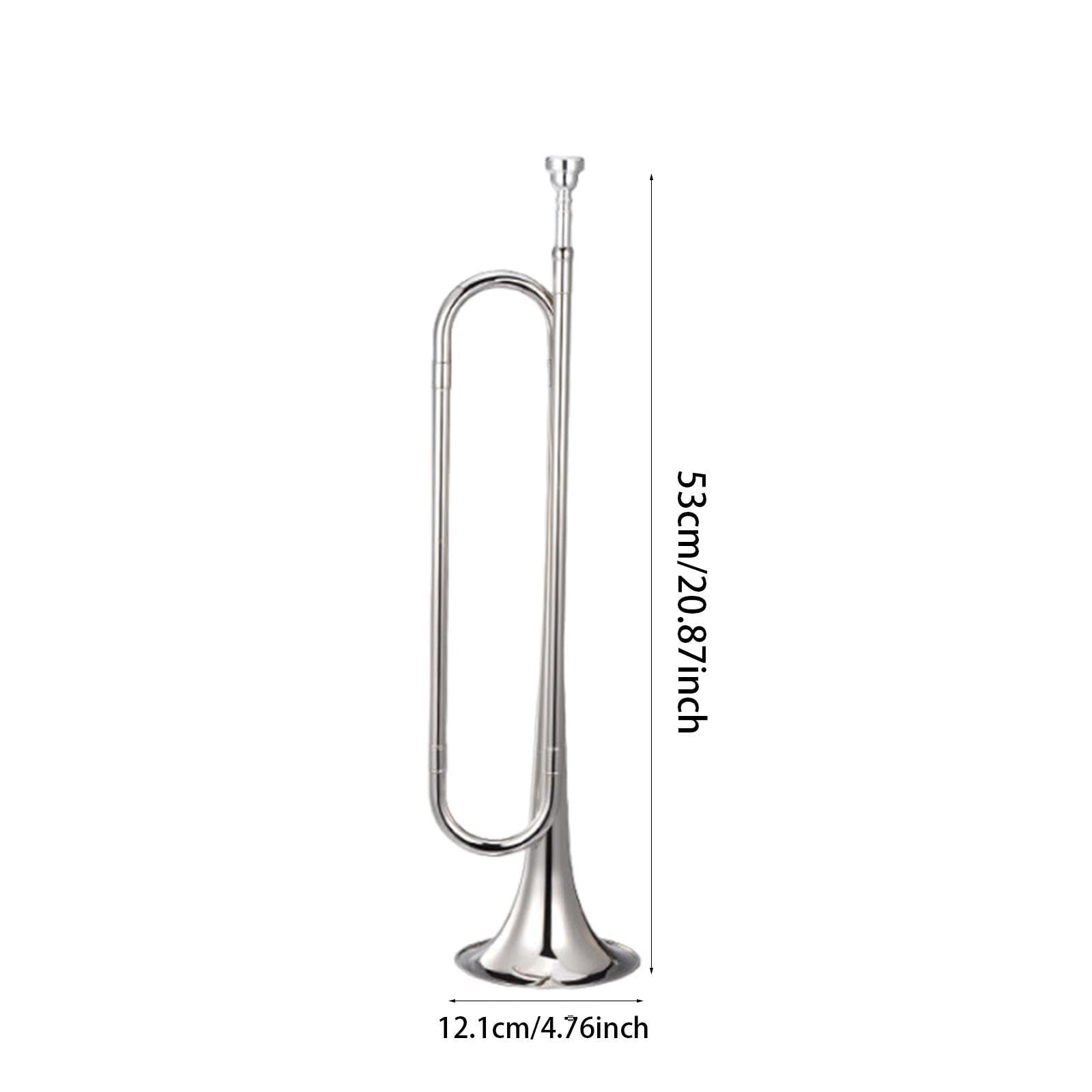 Colaxi Marching Bugle Brass Blowing Bugle Classic Signal Musical Instrument Portable Bugle Trumpet for Orchestra Kids Children, silver Bb