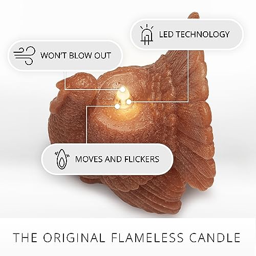 Image of Luminara Flameless Fall Harvest Decor - Turkey Figural LED Candle Natural Color, Adobe, 5.3 inch x 7.5 inch Real Wax Moving Flame Battery Operated w /Timer