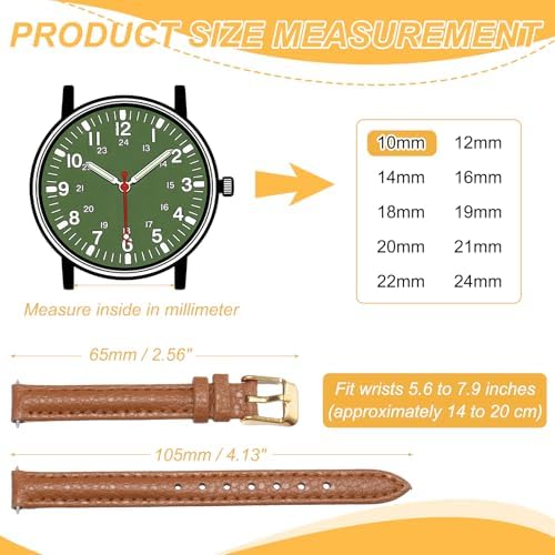 HARFINGTON Leather Watch Band 10mm Vintage Textured Padded Leather Watch Strap Litchi Grain Pattern Replacement Wristband with Stainless Steel Pin Buckle for Men and Women, Brown - 1