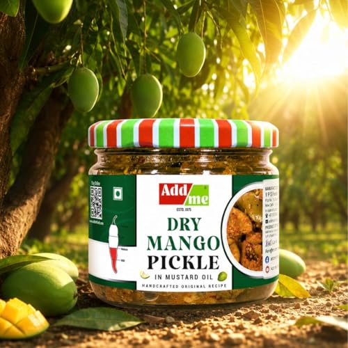 Image of Add me Dry mango pickle in Mustard oil 300gm | aam ka sukha achar in dry style mango pickles glass pack. (Dry Mango Pickle, 300gm)