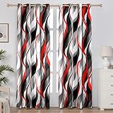 weesire Red and Grey Curtains Modern Striped Decorative 50% Light Blocking Darkening Grommet Red Curtain for Living Room Villa, Bedroom Gray and Red 2 Panels Set, 52x84 Inches