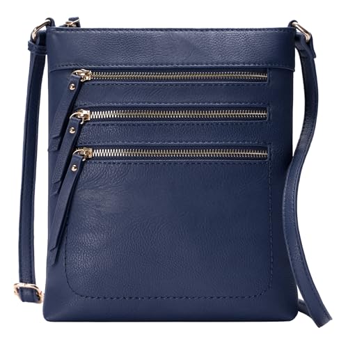 Solene Bolsa tiracolo funcional com vários bolsos bolsa mensageiro com fecho de zíper superior bolsa de ombro com alça ajustável, Azul marino, One Size