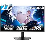 KOORUI ゲーミングモニター 27インチ WQHD 260Hz 1ms応答速度 Fast IPSパネル 350nit高輝度 HDR400/DCI-P3 90%/sRGB 99%/Adaptive Sync/HDMI/DP VESAマウント対応 PC モニター G2721X