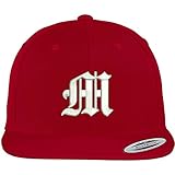 Trendy Apparel Shop Old English M Embroidered Flat Bill Snapback Cap - Red