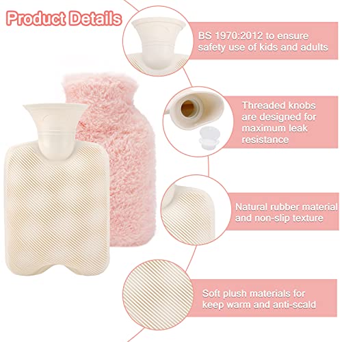 Alltope 2Pcs Hot Water Bottle With Cover, 1L Pvc Hot Water Bag For Neck And Shoulder Pain Relief Hand Feet Warmer Menstrual Cramps, Water Bag For Christmas Gift Woman Kids (Pink) #TOP2