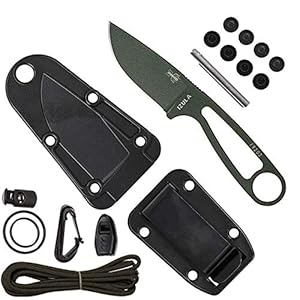 ESEE Knives Izula Fixed Blade Knife w/Survival Kit, Sheath & Clip Plate (Olive Drab)