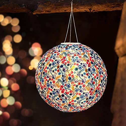 Lampion solaire LED - 30 cm - Lampions solaires d'extérieur - IP55 - Abat-jour rond en forme de boule - Lanterne de jardin suspendue pour mariage, église, jardin, décoration de fête