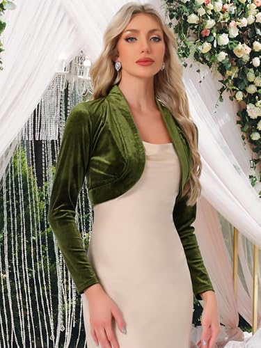 Image of Allegra K Women's Long Sleeve Velvet Shrug Cocktail Party Open Front Cropped Bolero Cardigan Top