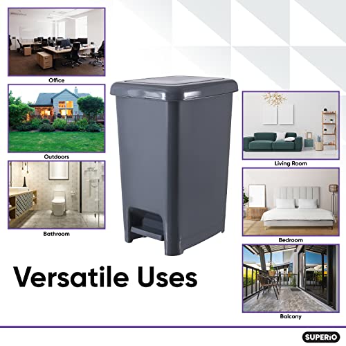 Image of Superio Slim Trash Can with Foot Pedal - 4 Gallon Plastic Step-On Trash Can with Lid, Garbage Can, Small Trash Can for Bathroom, Kitchen, Office, Bedroom, Dorm Room - Onyx Grey, 2