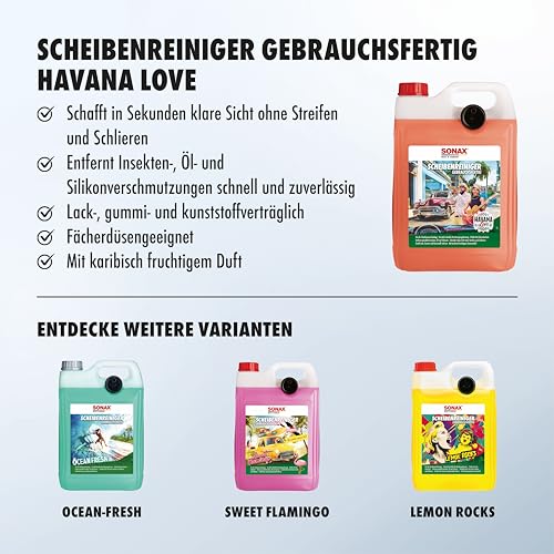 SONAX ScheibenReiniger gebrauchsfertig Havana Love (5 Liter) für die Scheiben- und Scheinwerferwaschanlage im Sommer | Art-Nr. 03935000