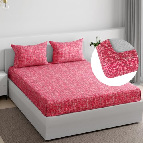 Image of Wakefit 100% Cotton 160 TC Fitted Bedsheet with 2 Pillow Covers | Carlos King, 72 inch x 72 inch, Carlos | 1.83m x 1.83m