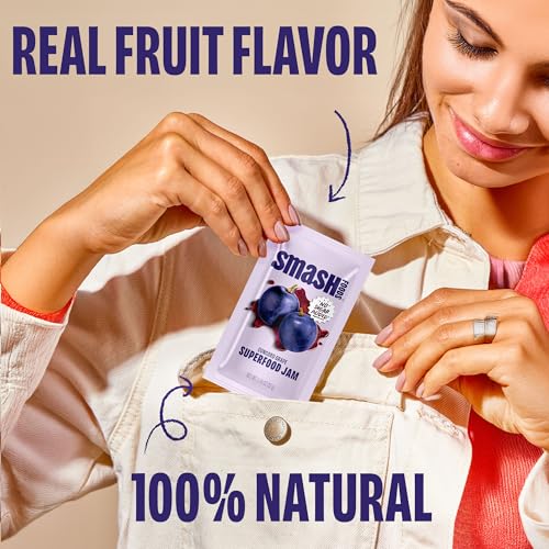 Image of Smash Foods Grape Jam Squeeze Packets | 10 Single Serve | Natural, Keto & No Sugar Added | Vegan & Upcycled Fruit Spread | Low-Calorie, Superfood Snack