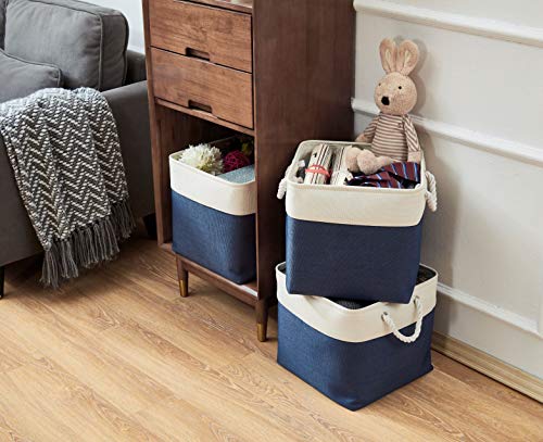 Image of DECOMOMO Cube Storage Bins 13x13 Fabric Bins for Cubby Shelves Closet (Navy Blue & White, 3 Pack)