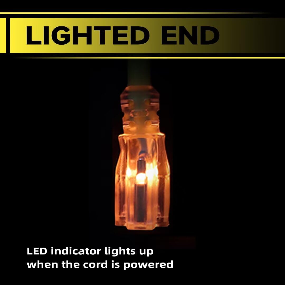 Cable de extensión iluminado para exteriores de 10 pies – 10/3 SJTW cable de extensión amarillo resistente con enchufe de tierra de 3 puntas para mayor seguridad, listado UL