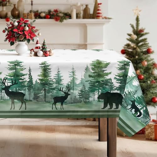 Arquiel Tischdecke Weihnachten, Winter Grünes Waldland Tischtuch...