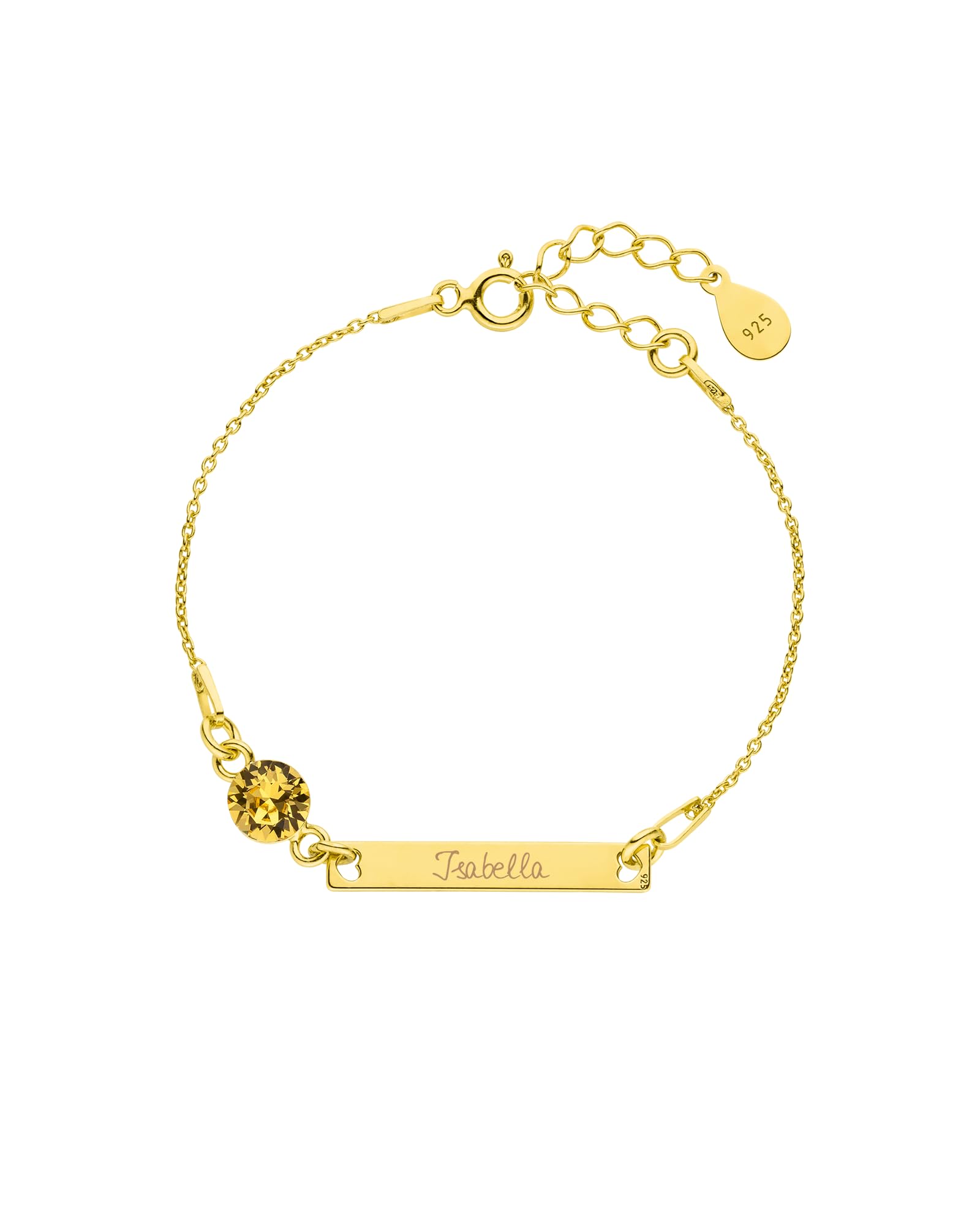 Personalisierbares Taufarmband mit Geburtsstein und Gravur, länglich, Baby Armband, Geschenk zur Taufe für Junge und Mädchen, 925 Sterling Silber, mit Namensgravur