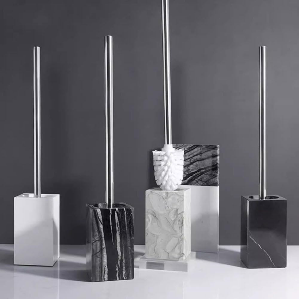 Escobillero y Portaescobillas Juego de portaescobillas baño con Base mármol y Mango Metal extraíble Limpieza Profunda