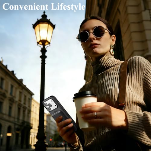 Image of Nvollnoe for iPhone 17 Pro Case with Card Holder & Screen Protector, Compatible with Magsafe, Built-in Kickstand, Detachable Magnetic Wallet Case for iPhone 17 Pro(Black)