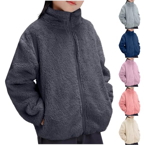 Jackets for Girls Zip up Fuzzy Fleece Jacket Winter Warm Soft Cozy Sweatshirt Stand Collar Long Sleeve Sherpa Jacket