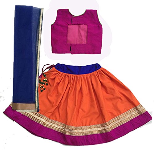 Image of Aglare Girls' Net Lehenga Choli (D puple orange blue tikifull 24 Purple 5-6 Years)