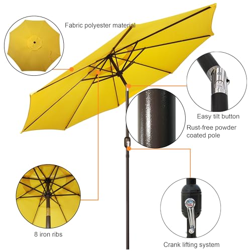 Image of Blissun 9' Outdoor Patio Umbrella, Outdoor Table Umbrella, Yard Umbrella, Market Umbrella with 8 Sturdy Ribs, Push Button Tilt and Crank