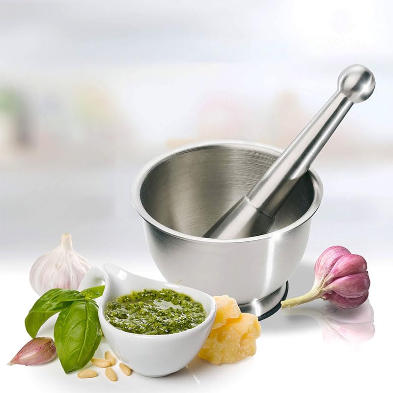 Set Mortaio E Pestello In Acciaio Inox 304 - Con Pennello, Cucchiaio E Coperchio, 250ml - Foto 8