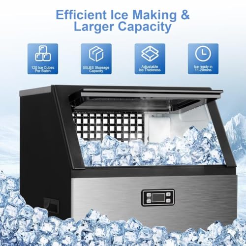 Image of Kismile Commercial Ice Maker, 200 lbs /Day Freestanding Ice Cube Maker