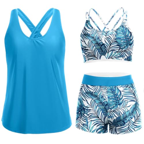 Image of Women's 3 Piece Tankini Swimsuit Tummy Control Bathing Suit with Boy Shorts