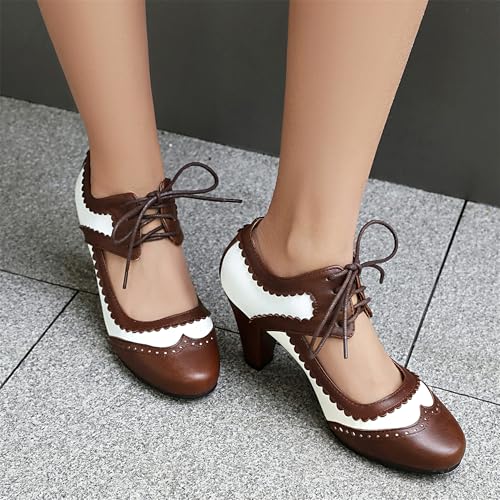 Elerhythm Women's Mary Jane Lace Up Closed Round Toe Vintage Heels 1950s Pumps 1920s Victorian 1940s Retro Shoes3