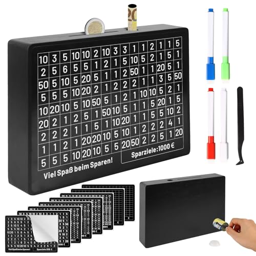 INYEEXUP Tirelire avec compteur - Tirelire avec chiffres à cocher - En bois - Avec compteur - Réutilisable - Pas de montage - 10 000 euros - 1000 € - 2000 € - 3000 € - 5000 (8 pièces)