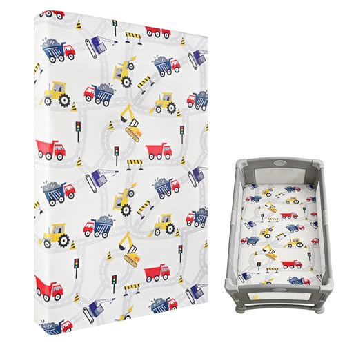Image of Viviland Toddler Mattress, 38" X 26" Pack N Play Mattress Premium Soft Foam Portable for Pack and Play Topper, Breathable, Comfortable and Stable, Truck Printed Baby Crib Mattress