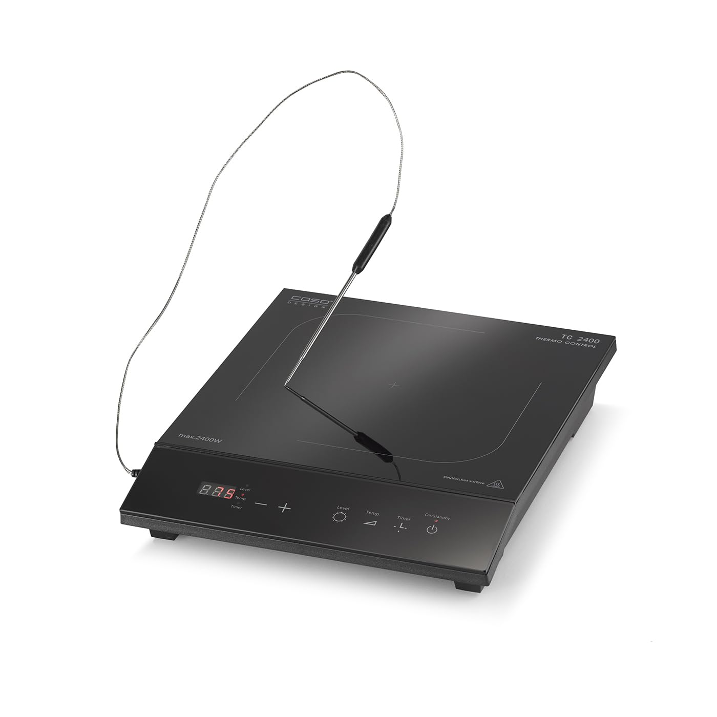 CASO TC2400 Thermo Control Einzel-Induktionskochfeld mit Thermometer für gradgenaues Braten und Kochen, perfekt für SousVide, Temperaturbereich 60-240°C, Timer, 2400 Watt
