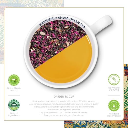 Image of Dabri Kashmiri Kahwa Green Tea 16 Pyramid Dip Tea Bags|Pack of 2 x 16 Bags Each|Natural & Original Flavour of kesar|Blended with Saffron,Almonds,Spices|Improves Digestion & Blood Circulation