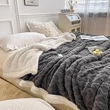 WONGS BEDDING Kuscheldecke 150x200 Flauschig Sherpa Decke,Sofaüberwurf Fleecedecke,Dick Sofadecke Doppelgesicht Extra Warme & Weiche Couchdecke Grau Wohndecken