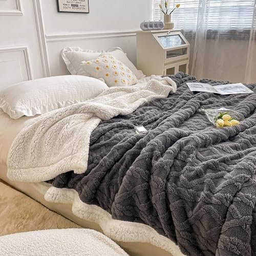 WONGS BEDDING Kuscheldecke 150x200 Flauschig Sherpa Decke,Sofaüberwurf Fleecedecke,Dick Sofadecke Doppelgesicht Extra Warme & Weiche Couchdecke Grau Wohndecken