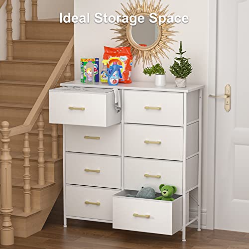 Tall-Dresser-for-Bedroom-with-8-Drawers-Chest-of-Drawers-for-Closet-Living-Room-Hallway-Nursery-White-Dresser-with-Sturdy-Steel-Frame-Fabric-Bins-Leather-Finish-Wood-Top-White Tall Dresser for Bedroom with 8 Drawers Chest of Drawers for Closet Living Room Hallway Nursery White Dresser with Sturdy Steel Frame Fabric Bins Leather Finish Wood Top White