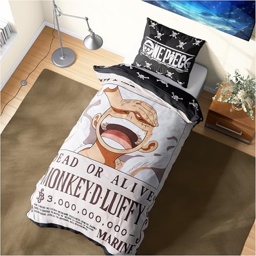 Get Trend One Piece Juego de Cama Individual con Funda Nórdica Infantil Reversible 135x200cm y Funda de Almohada, Accesorios Habitacion Anime (Multi One Piece, Individual)