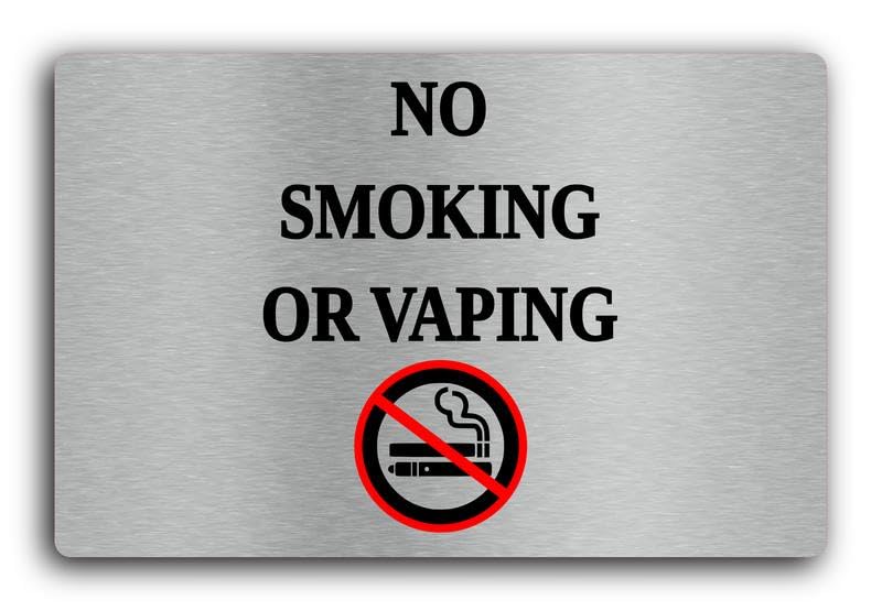 No Smoking or Vaping sign – 29.0x19.0cm Brushed Aluminium