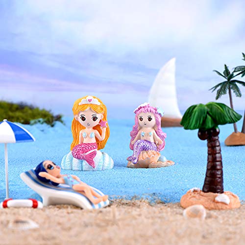 Miniature Mermaid Figurines 4 Pcs, Mermaid Toy Figure Collection Playset Doll Cake Toppers for Fairy Garden Ornament Birthday Party Gift Desk Decoration