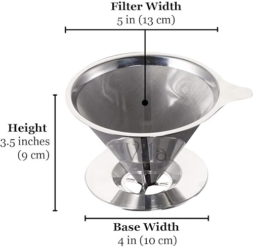 Miniatura 4 de Vila Filtro de café, cafetera de malla fina, gotero de acero inoxidable para verter sobre café, reutilizable, ligero, sin papel, se adapta a ollas y