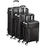 Amazon Basics - Trolley con motivo geometrico, Set da 3 pezzi (55 cm, 68 cm, 78 cm), Nero