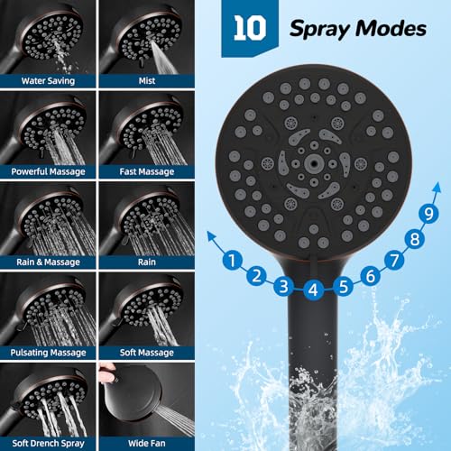 Image of Hibbent High Pressue All Metal 12 inch Rainfall Shower Head, Handheld 10-Spray | cUPC Certified Oil-Rubbed Bronze Dual Showerhead Combo, 4-way Diverter with Pause Mode, Extension Arm, 71'' Hose & Holder