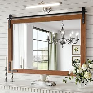 Farmhouse Mirror 40×30 Inch Brown Rustic Bathroom Mirror Vanity Wood Framed Rectangular Wall Decor Mirrors for Entryway Living Room Courtyard