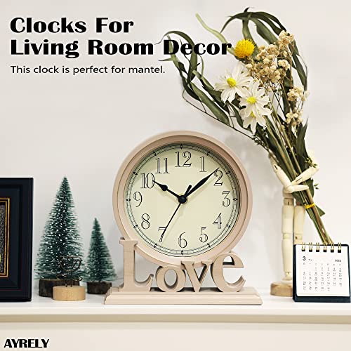 Ayrely® 6.5-Inches Table Clock, Vintage Family Non-Ticking Desk Clock, Retro Mantel Clocks For Living Room, Bedroom, Shelf, Fireplace, Farmhouse Décor (Ivory) #TOP2