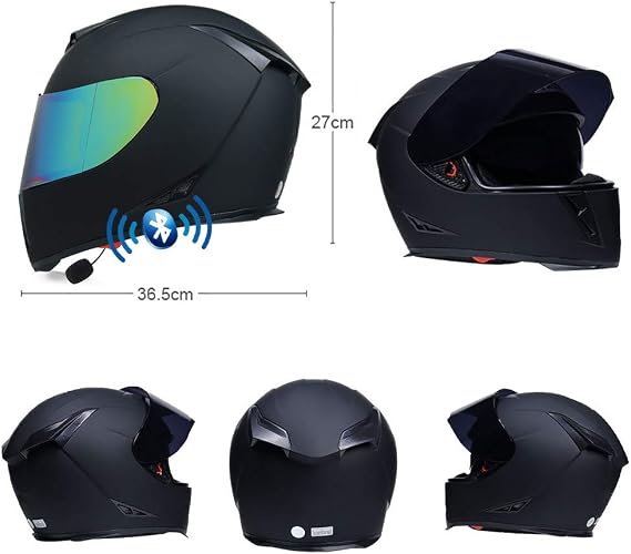 Motorcycle Bluetooth Helmet, Full Face Motorbike Helmets with Gloves Mask, Dual Anti-fog Visors Helmet ECE Approved, Built-in Mp3 FM Radio Integrated for Adult 55-64CM